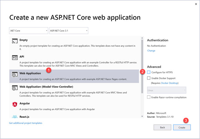 Create a new ASP.NET Core Web Application